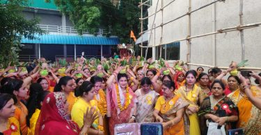 For the inauguration of the newly built Ram temple, a procession was taken out with drums and bangs